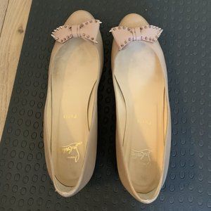 LouBoutin Ballerina Studded Bow Leather Flats